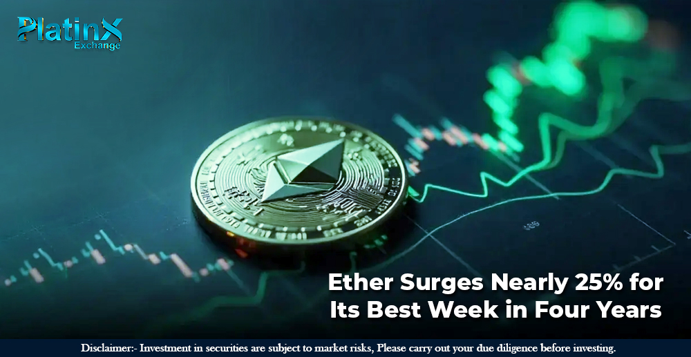 Ether Surges Nearly 25% for Its Best Week in Four Years